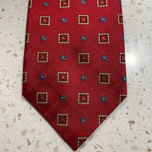 Jos. A Bank red silk tie with blue/ red squares